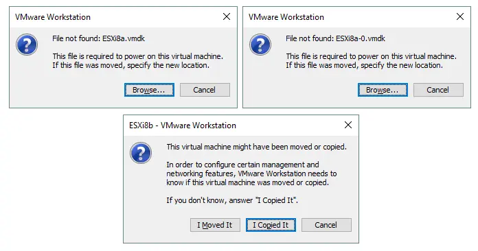 Browsing virtual disk files when opening a virtual machine in VMware Workstation