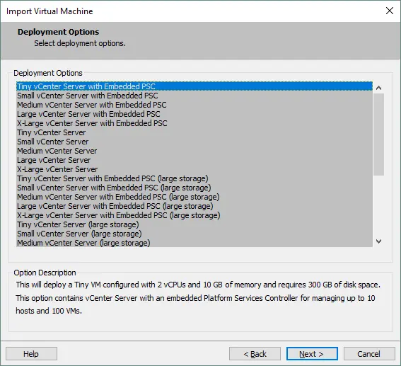 Configuring vCenter Server Appliance options during deployment from the OVA template