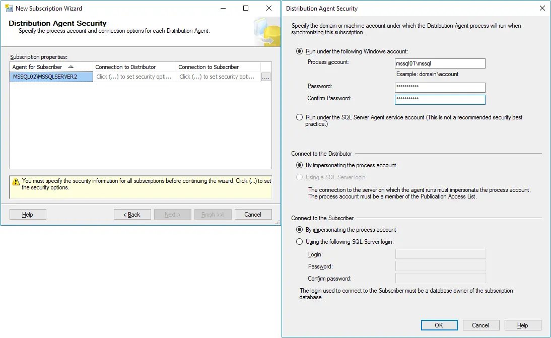Distribution Agent security settings