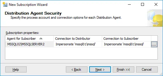 Distribution Agent security settings are configured