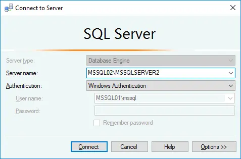 Log in to MS SQL Server instance by using Windows authentication