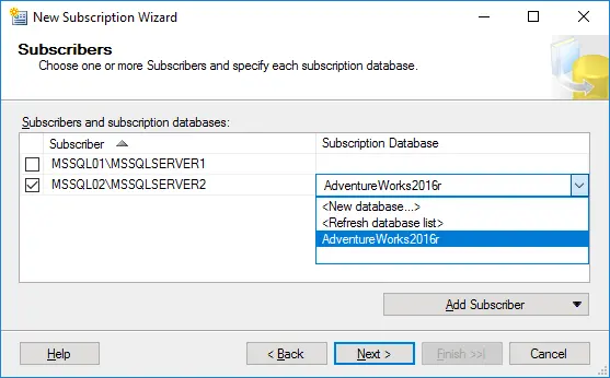 Selecting a subscriber and a subscription database