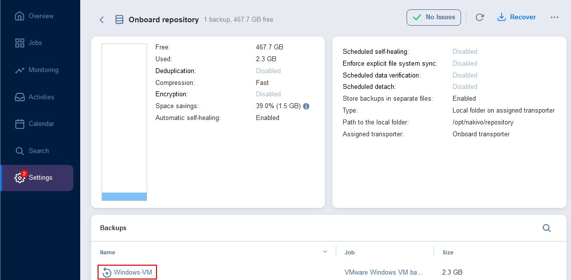 Choosing a backup in a repository