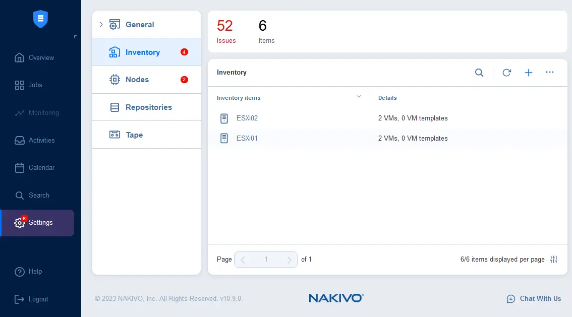 ESXi hosts are added to the inventory