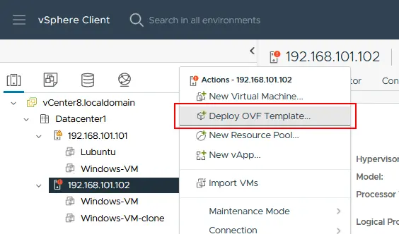 How to deploy an OVF template with VMware vCenter