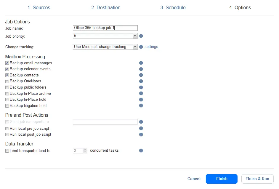 Configuring Microsoft 365 backup job options