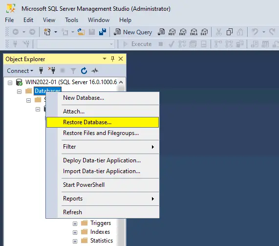 How to restore an MS SQL database from a backup in MS SQL Management Studio