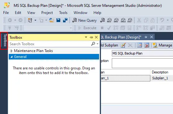 Opening the Toolbox in MS SQL Server Management Studio