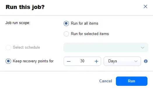 Running an Office 365 backup job