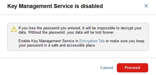 A warning message reminding you not to lose a password