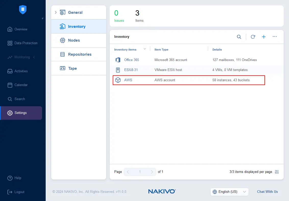 Adding an AWS account to the inventory
