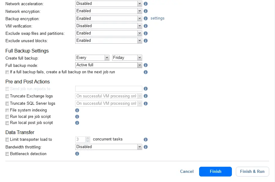 Backup encryption settings are configured for a backup job in v11
