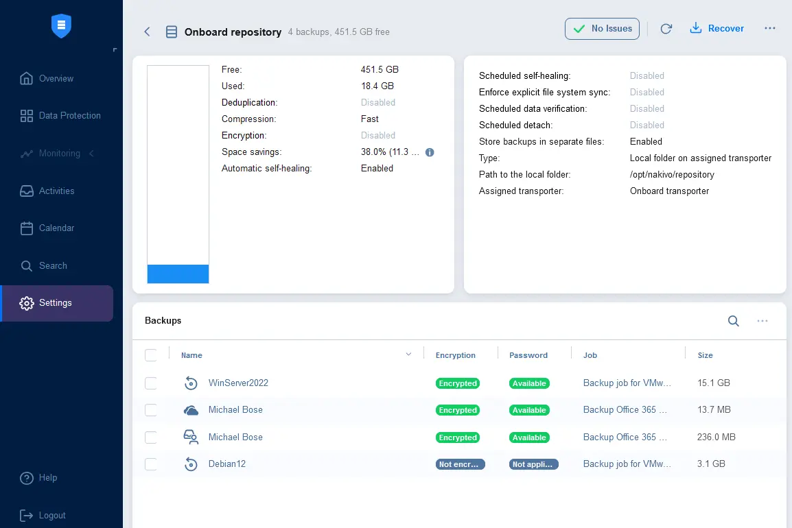 Checking backup encryption settings for each backup