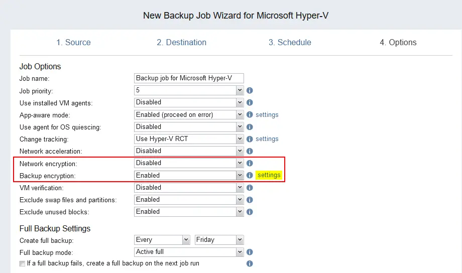 Enabling backup encryption in the NAKIVO solution v11