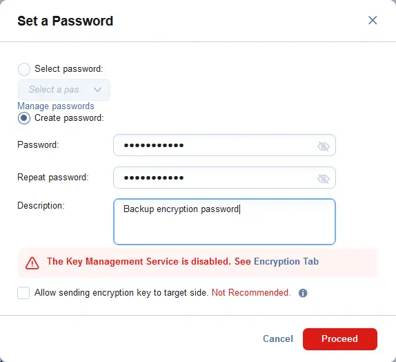 How to set a backup encryption password