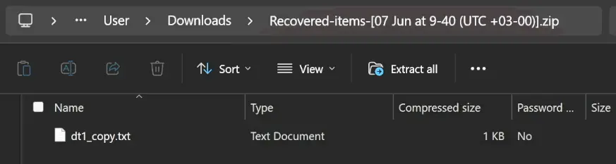 A file was recovered from the agentless Proxmox VM backup