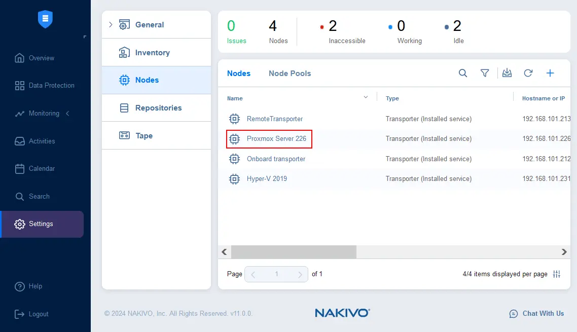 A Transporter was automatically injected into the added Proxmox host