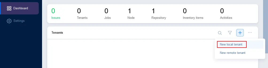 Adding a new local tenant in the NAKIVO MSP dashboard
