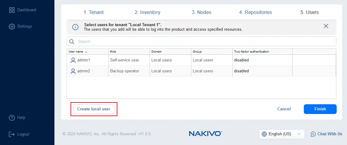 Adding a user account to access the web interface