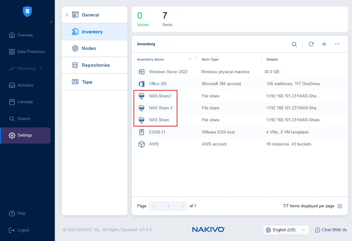 Backing up NAS file shares