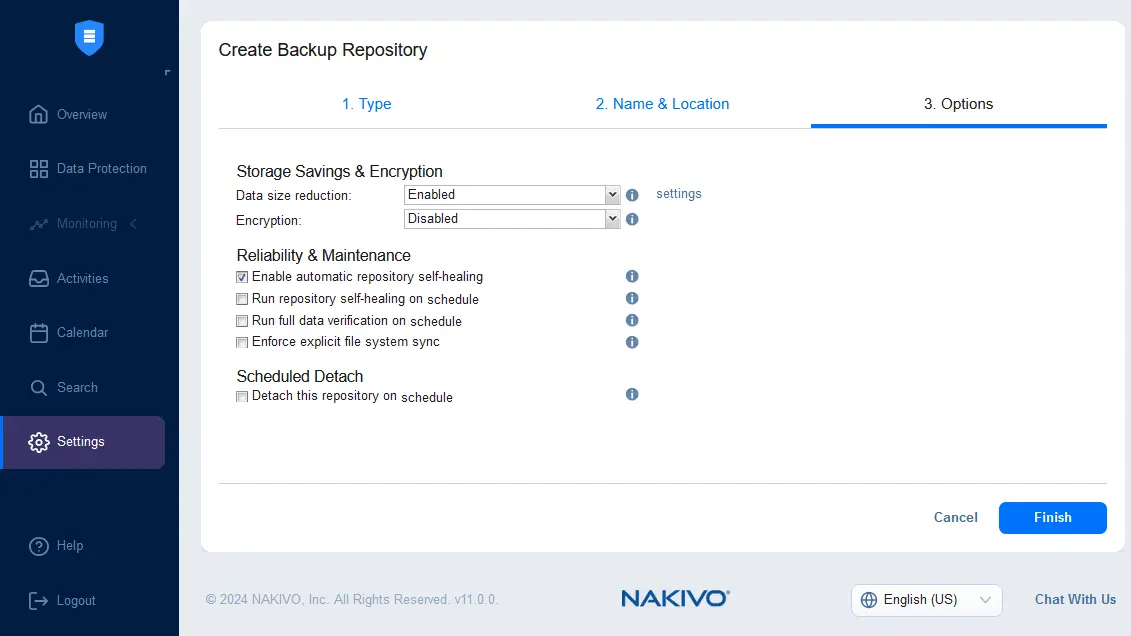 Configuring backup repository options