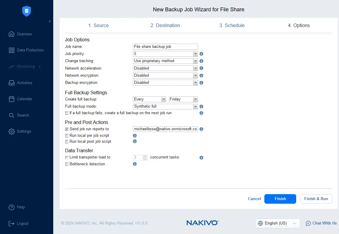 Configuring file share backup options