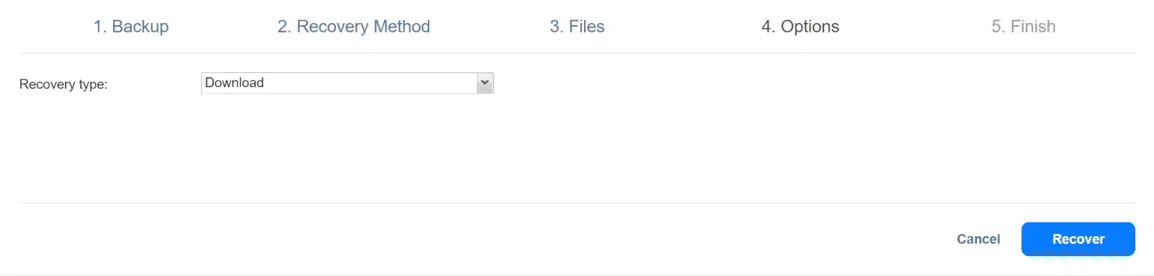 Configuring options to download recovered files