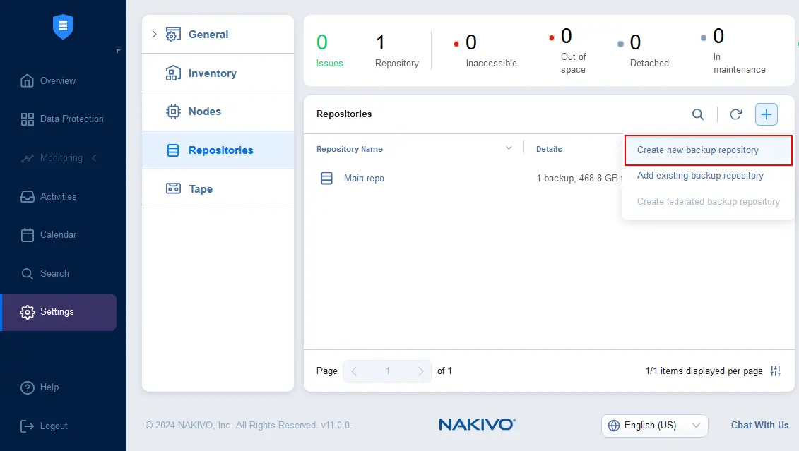 Creating a new backup repository