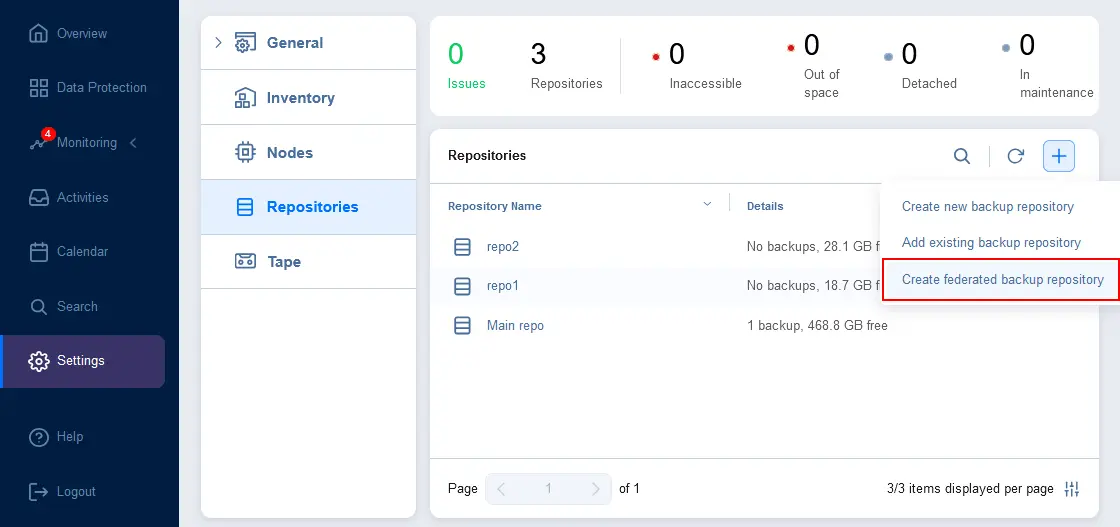 Creating a new federated repository