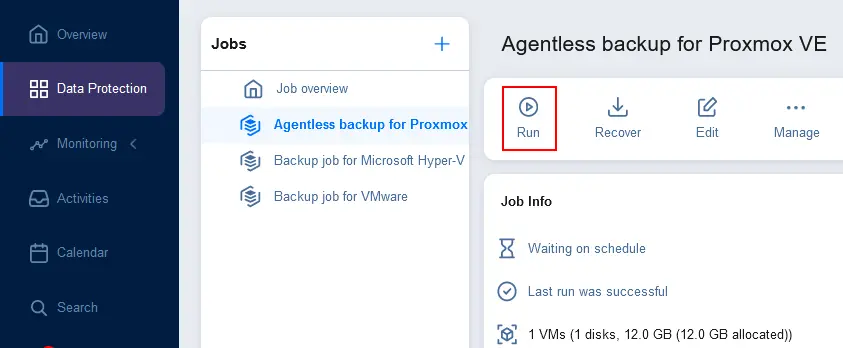 Running a Proxmox VM backup job