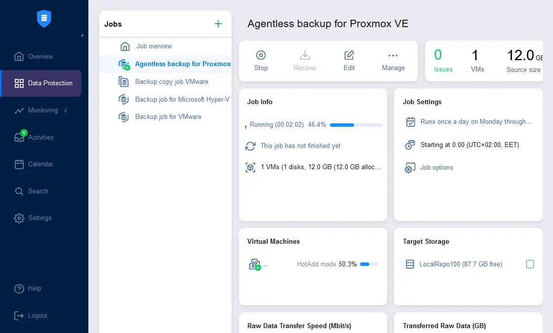 Running the agentless backup for a Proxmox VM