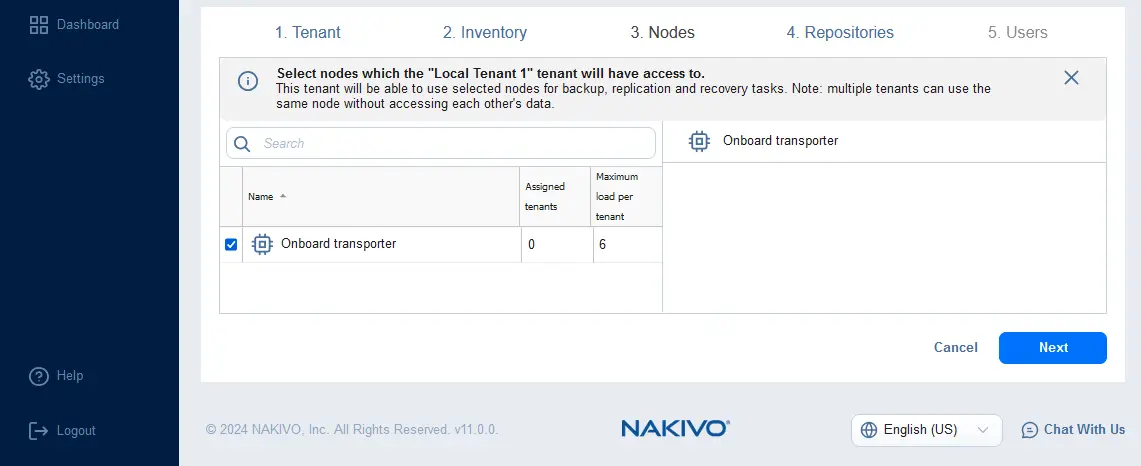 Selecting nodes for a tenant