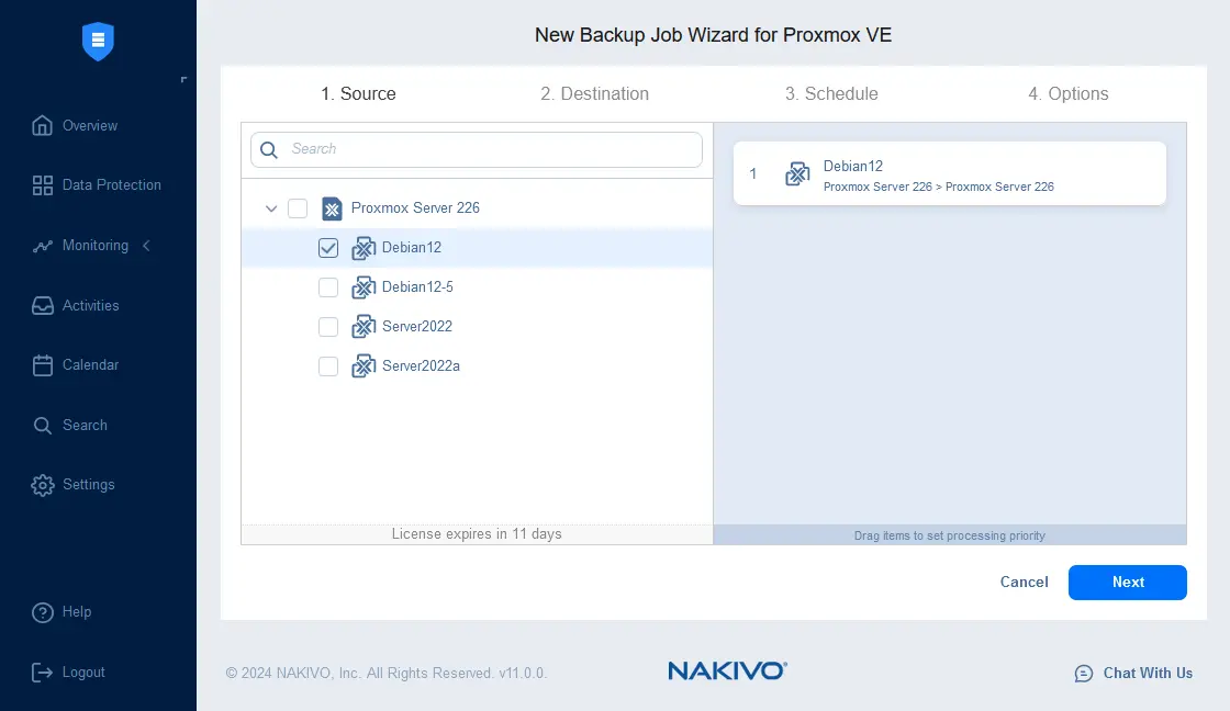Selecting Proxmox VMs to back up
