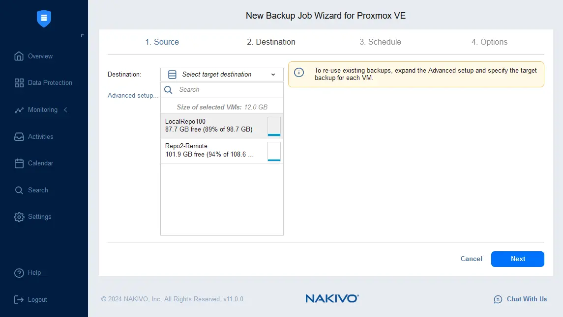Selecting storage where to store Proxmox VM backups