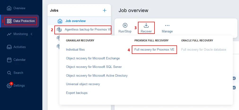 Starting a full recovery of Proxmox VMs