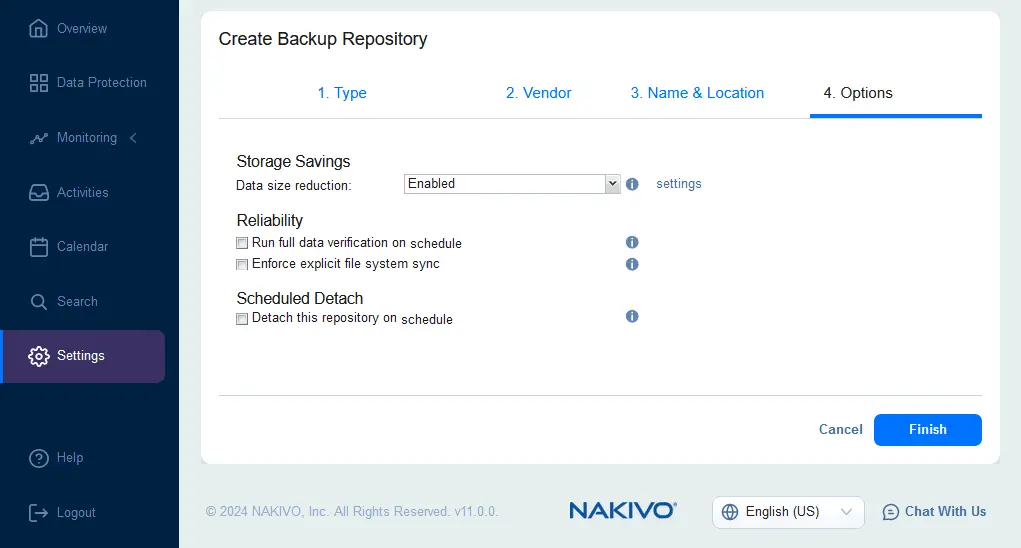 Configuring backup repository options