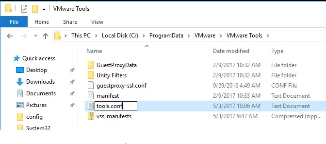 Creating a configuration file to view VMware Tools logs