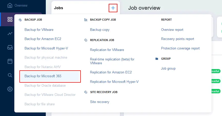 Creating a Microsoft 365 cloud backup job with NAKIVO
